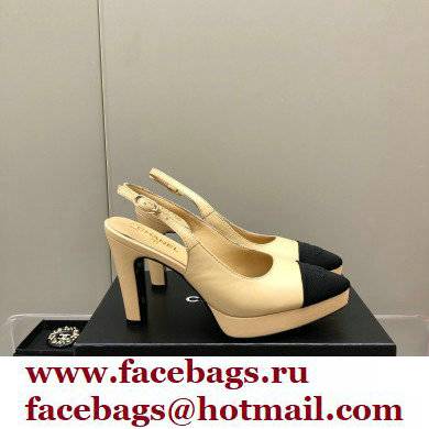 Chanel Heel Platform Slingbacks Leather Beige 2022 - Click Image to Close