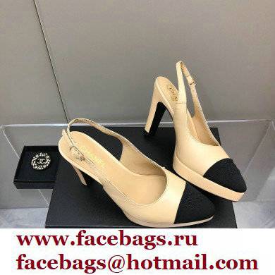 Chanel Heel Platform Slingbacks Leather Beige 2022 - Click Image to Close