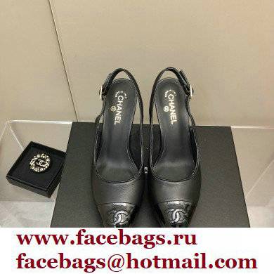 Chanel Heel Platform Slingbacks Leather Black 2022 - Click Image to Close