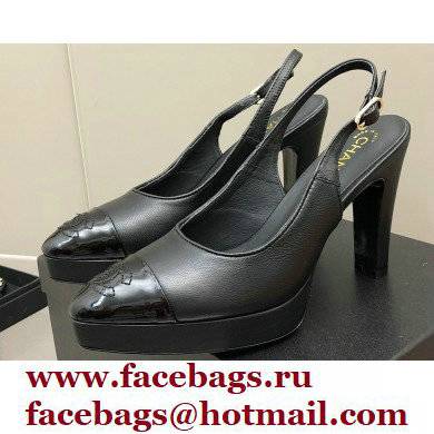 Chanel Heel Platform Slingbacks Leather Black 2022