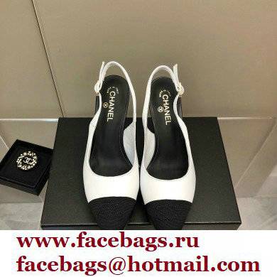 Chanel Heel Platform Slingbacks Leather White 2022 - Click Image to Close