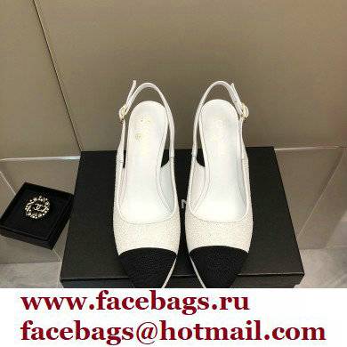 Chanel Heel Platform Slingbacks Tweed White 2022