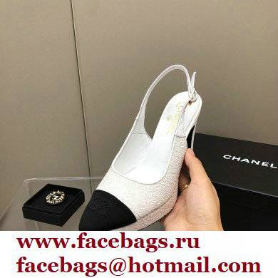 Chanel Heel Platform Slingbacks Tweed White 2022