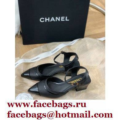 Chanel Lambskin and Patent Calfskin Open Shoes Pumps G38846 Black 2022