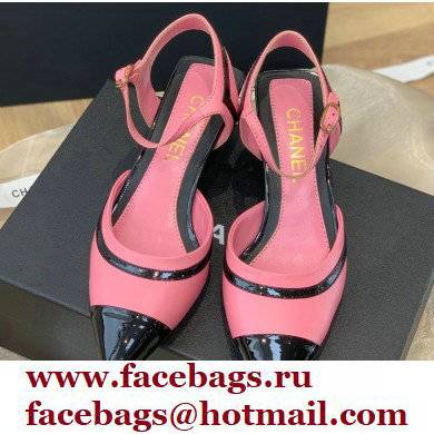 Chanel Lambskin and Patent Calfskin Open Shoes Pumps G38846 Pink 2022 - Click Image to Close