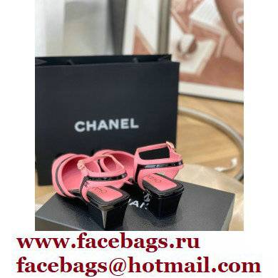 Chanel Lambskin and Patent Calfskin Open Shoes Pumps G38846 Pink 2022 - Click Image to Close