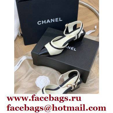 Chanel Lambskin and Patent Calfskin Open Shoes Pumps G38846 White 2022