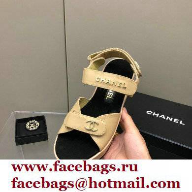 Chanel Logo Platform Sandals Beige 2022