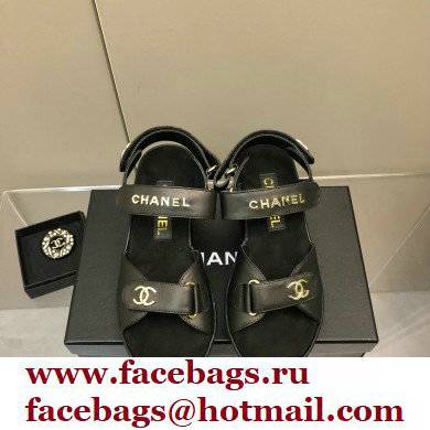 Chanel Logo Platform Sandals Black 2022