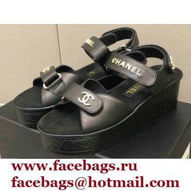 Chanel Logo Platform Sandals Black 2022 - Click Image to Close