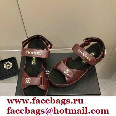 Chanel Logo Platform Sandals Burgundy 2022 - Click Image to Close