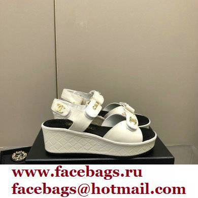 Chanel Logo Platform Sandals White 2022 - Click Image to Close