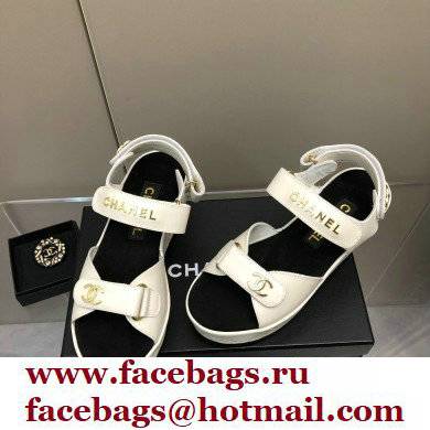 Chanel Logo Platform Sandals White 2022