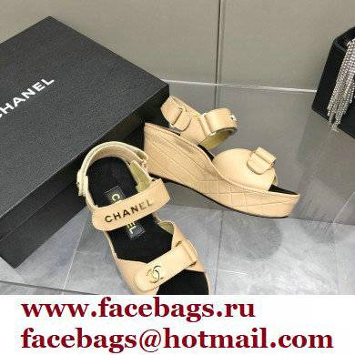 Chanel Logo Wedge Platform Sandals Beige 2022