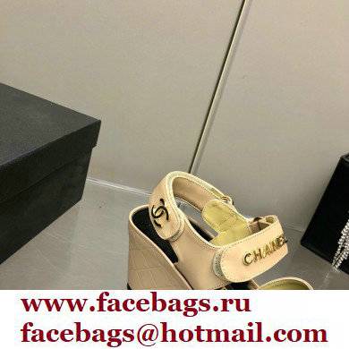 Chanel Logo Wedge Platform Sandals Beige 2022