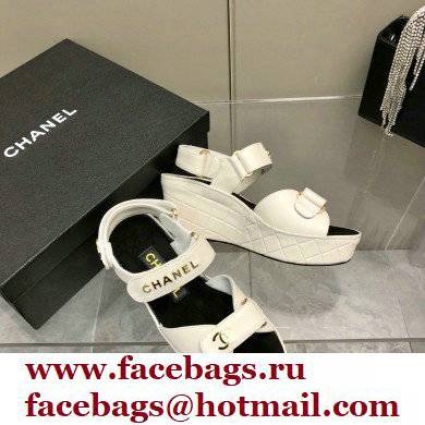Chanel Logo Wedge Platform Sandals White 2022