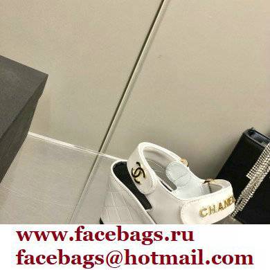 Chanel Logo Wedge Platform Sandals White 2022