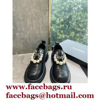 Chanel Pearl and Chain Loafers Black 2022