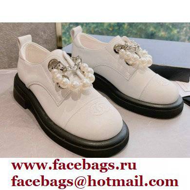 Chanel Pearl and Chain Loafers White 2022