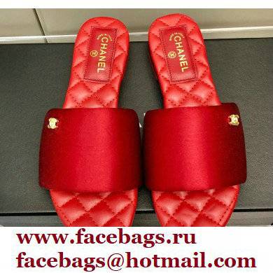 Chanel Satin Mules G38858 Red 2022 - Click Image to Close