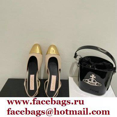 Chanel Slingbacks G31319 Beige/Gold 2022 - Click Image to Close