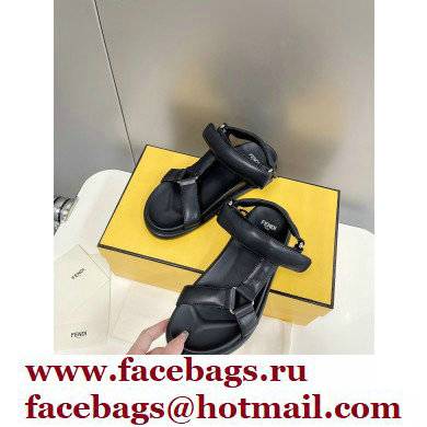 Fendi Feel Sandals Leather Black with Wide Bands 2022
