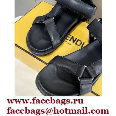 Fendi Feel Sandals Leather Black with Wide Bands 2022 - Click Image to Close