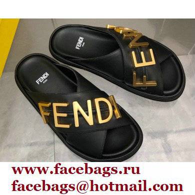 Fendi Fendigraphy Leather Slides Black 2022