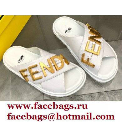 Fendi Fendigraphy Leather Slides White 2022