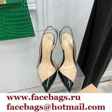 Gianvito Rossi Heel 10.5cm PLEXI PVC and Patent leather Slingback Pumps Black 2022 - Click Image to Close