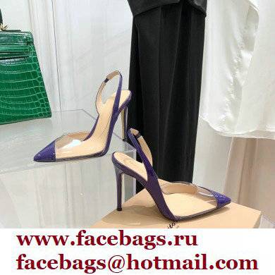 Gianvito Rossi Heel 10.5cm PLEXI PVC and Patent leather Slingback Pumps Purple 2022