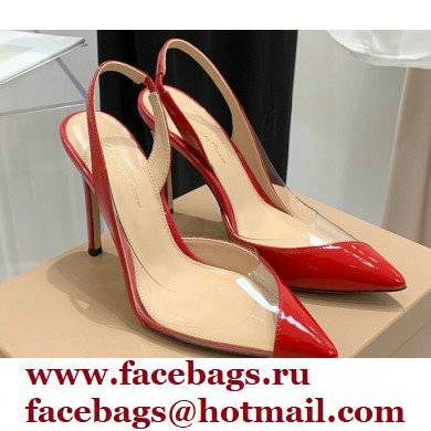 Gianvito Rossi Heel 10.5cm PLEXI PVC and Patent leather Slingback Pumps Red 2022