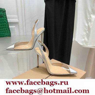 Gianvito Rossi Heel 10.5cm PLEXI PVC and Patent leather Slingback Pumps Silver 2022 - Click Image to Close