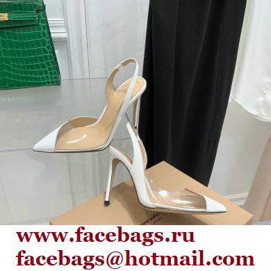 Gianvito Rossi Heel 10.5cm PLEXI PVC and Patent leather Slingback Pumps White 2022 - Click Image to Close