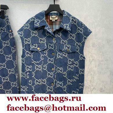 Gucci Blue and ivory jumbo GG jacquard denim Pineapple vest 2022 - Click Image to Close