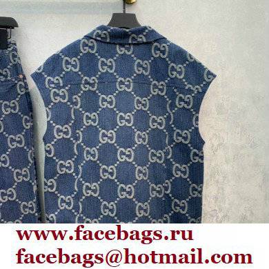 Gucci Blue and ivory jumbo GG jacquard denim Pineapple vest 2022 - Click Image to Close