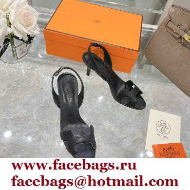 HERMES 7CM Eternite SANDALS IN BOX LEATHER BLACK - Click Image to Close