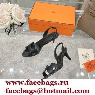 HERMES 7CM Eternite SANDALS IN BOX LEATHER BLACK - Click Image to Close
