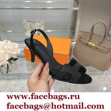 HERMES 7CM Eternite SANDALS IN EPSOM LEATHER black crystals - Click Image to Close