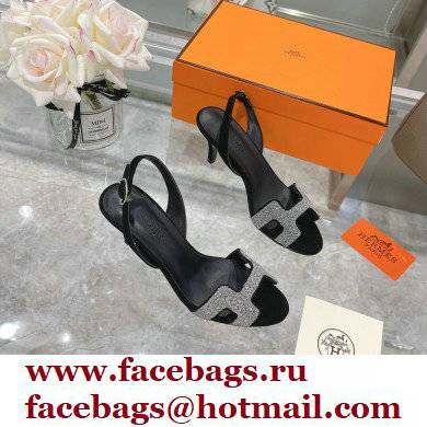 HERMES 7CM Eternite SANDALS IN EPSOM LEATHER silver crystals