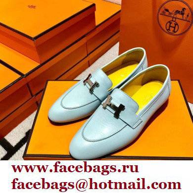 Hermes Leather royal Loafers Blue/yellow