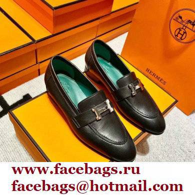 Hermes Leather royal Loafers black/green