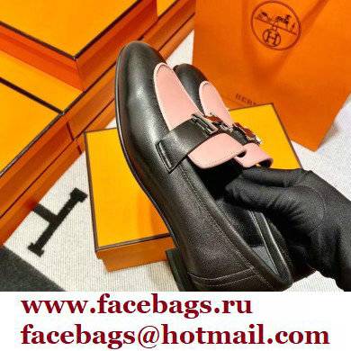 Hermes Leather royal Loafers black/pink new