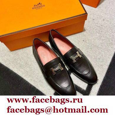 Hermes Leather royal Loafers black/pink