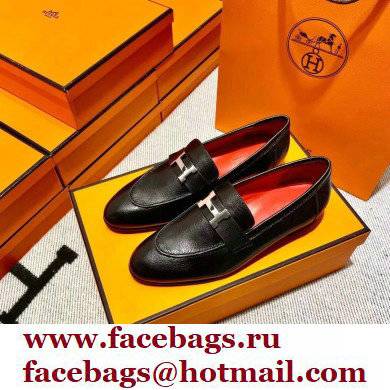 Hermes Leather royal Loafers black/red
