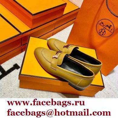 Hermes Leather royal Loafers olive green