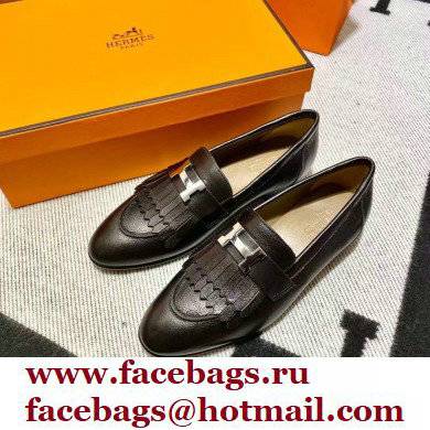 Hermes Leather royal Loafers with fringe Black