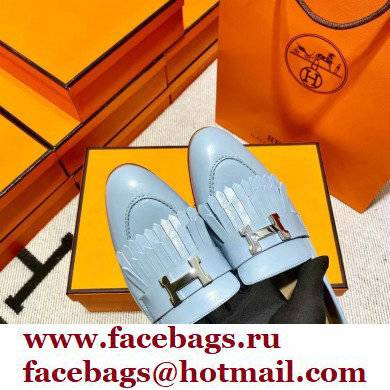 Hermes Leather royal Loafers with fringe Blue