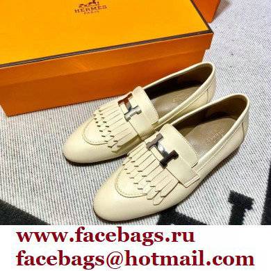 Hermes Leather royal Loafers with fringe off white