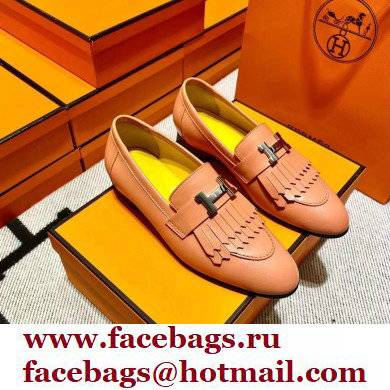 Hermes Leather royal Loafers with fringe pink/yellow